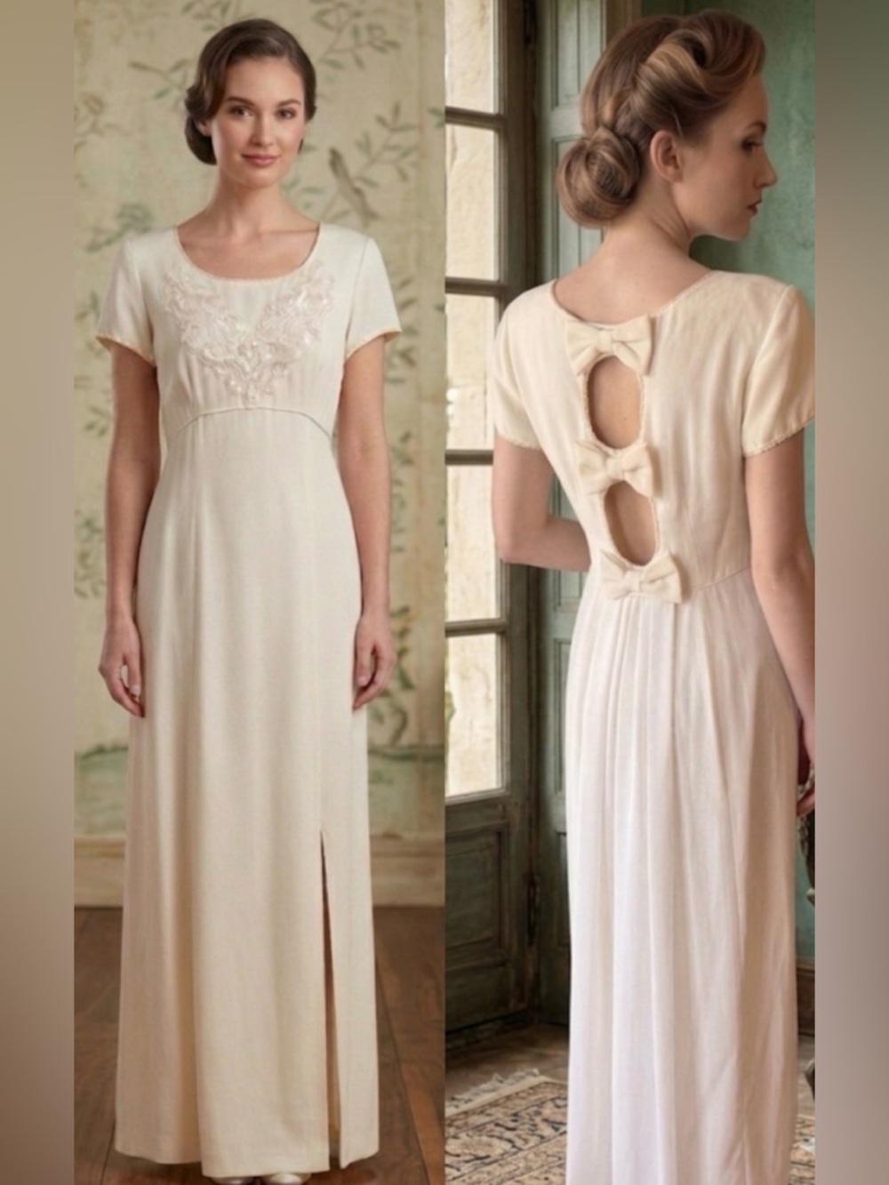 Vintage Jeffrey & Darle Elegant Cream Short-Sleeve Gown - Sz 8P